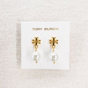 Tory Burch Faux Pearl Logo Drop Earrings New Ivory/Tory Gold OS